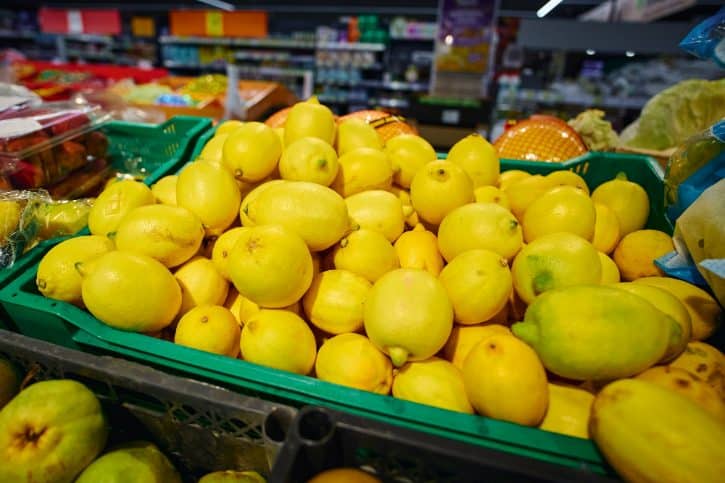 Pile Of Lemons In Grocery Store Display