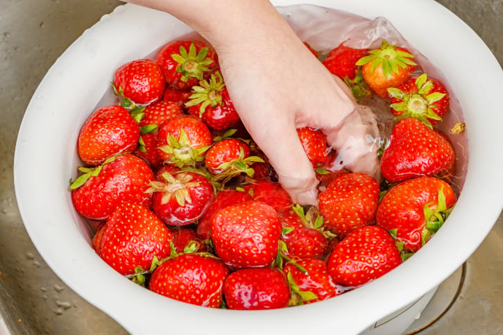 Washing Strawberries In Water