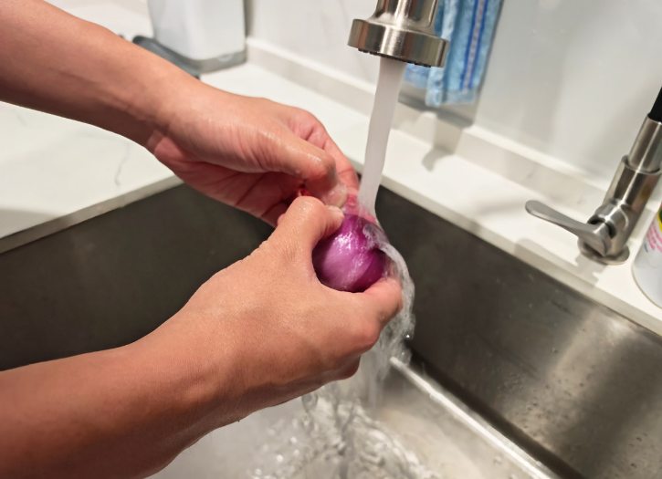 Peel Onion Under Running Water