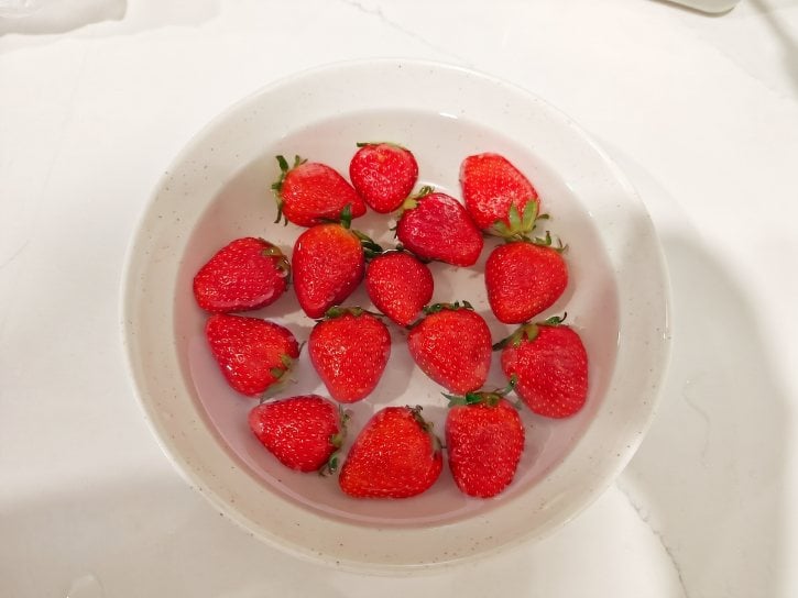 Strawberries Soaking In Baking Soda
