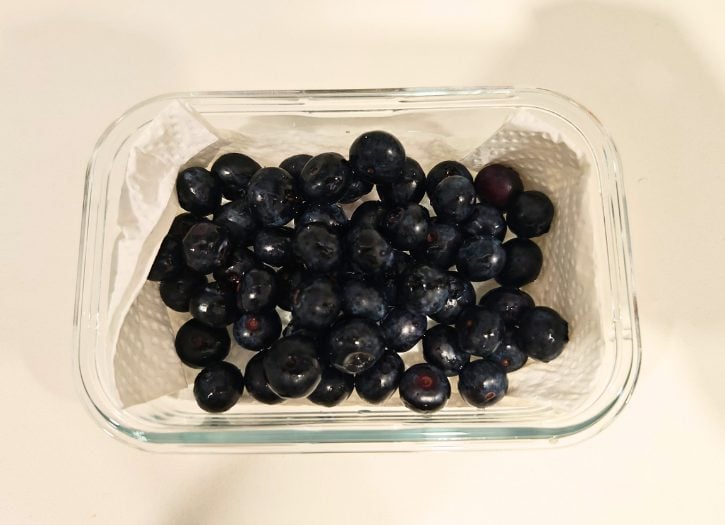 Blueberries Stored With Paper Towel In Container