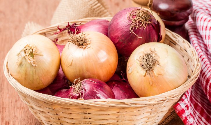 Mixed Onions In Wicker Basket