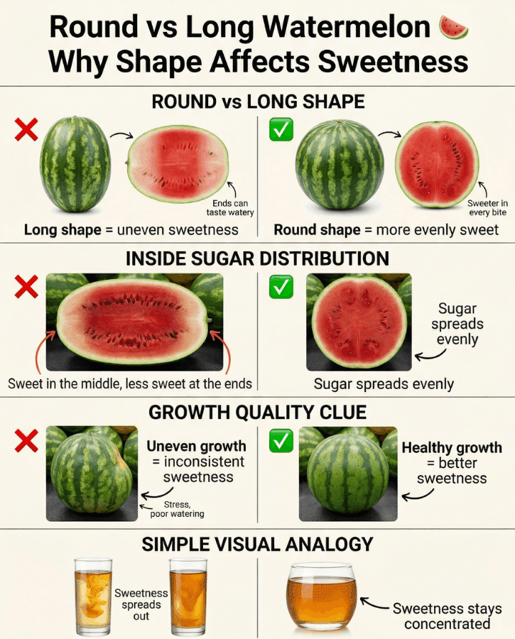 Round vs Long Watermelon Shape Affect Sweetnesss